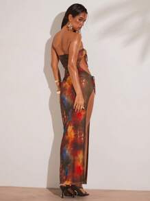 SHEIN BAE Vestido de tirantes con aberturas y calado vintage para mujer, estilo de vacaciones, para verano - Multicolor - Ver 2