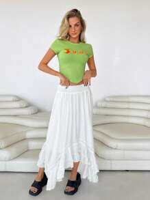 Roylia Falda casual para mujer con cintura elástica y bajo asimétrico, para verano - Blanco - Ver 3