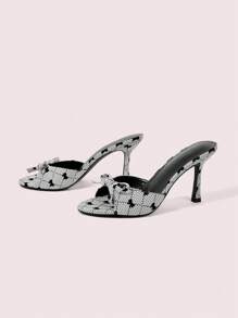 CUCCOO DOLLMOD Women's 8.8cm Heel Elegant Butterfly Fabric Mules Peep Toe High Heels - Grey - View 9