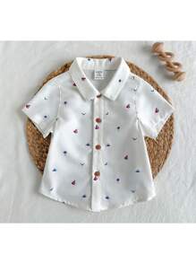 Loomiva Baby Boy Cartoon Animal Print Polo Collar Short Sleeve Button-Up Casual Shirt - White - View 1