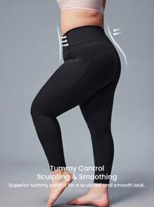 LUVLETTE Damen Leggings in Große Größen, knöchellang, einfarbig, Lässig, Sporthose, schwarz, Activewear Gym Leggings