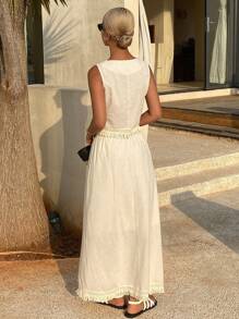 Livesso Damen Urlaubs Lässig 2-Teiliges Set, Sommer Leinen