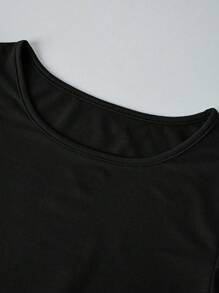 Breezaya Vestido de manga corta de longitud media con cinturón de cintura de unicolor elegante para mujer - Negro - Ver 7