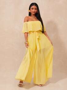 SHEIN SXY Bộ đồ liền thân/bộ đồ liền thân rộng rãi màu vàng bohemian cho kỳ nghỉ lễ ở bãi biển dành cho nữ - Màu vàng - Xem 4