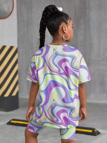 SHEIN Set de 2 piezas de camiseta de manga corta lisa y shorts de verano para niñas preadolescentes
