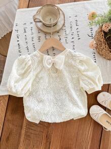 LMoss Kids Young Girl Solid Color Round Neck Form-Fitting Casual T-Shirt - White - View 5