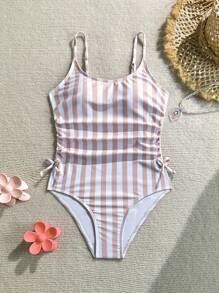 Tween Girls Striped Pleated One-Piece Swimsuit One Piece Bathing Suit For Teens Bathing Suits For Teens One Piece Bathing Suits One Piece Teen One Piece Swimsuit For Teen Girls Swim Suits For Women - Multicolor - View 1