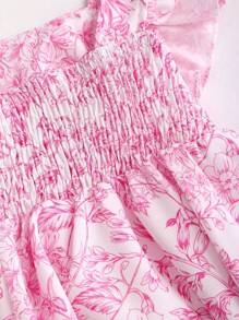 Sweetra 女式复古方领设计腰部收紧盖袖轻盈荷叶边下摆法式休闲假日衬衫，夏季 - 彩色 - 查看 6