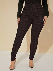 SHEIN SXY 性感高腰格伦格子束带裤