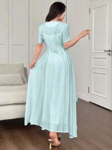 Modelyn 女士花卉装饰和环绕式腰带两件套 - 藍色 - 查看 2