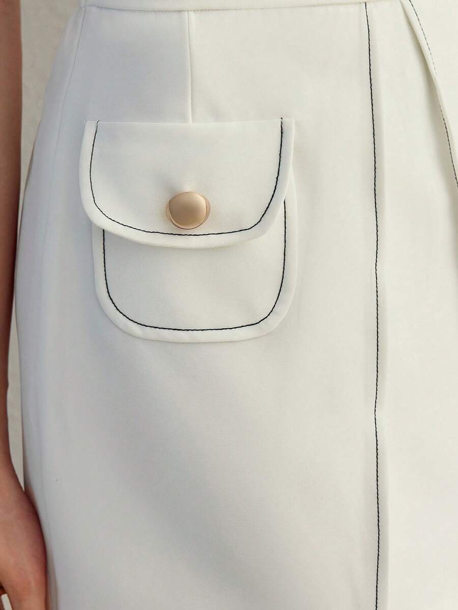 MOTF STUDIO CONTRAST STITCH POCKET PATCHED SKIRT - White - View 2
