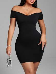 Zolique Vestido mini ajustado sin hombros con licra incorporada