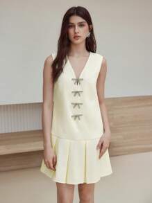 MOTF STUDIO FOLD PLEATED BOW DETAIL DRESS - Apricot - View 3