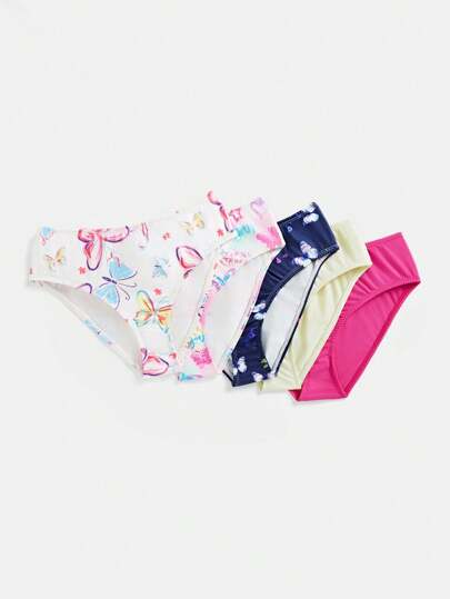 5 件套蝴蝶印花彩色可爱甜心青少年女孩内裤 - 内裤
