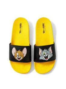TOM & JERRY X SHEIN Chanclas de PVC con diseño de gato y ratón de dibujos animados, adecuadas para interiores/exteriores, unisex, color amarillo - Multicolor - Ver 4