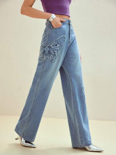 MOTF STUDIO 刺绣斜口袋牛仔裤