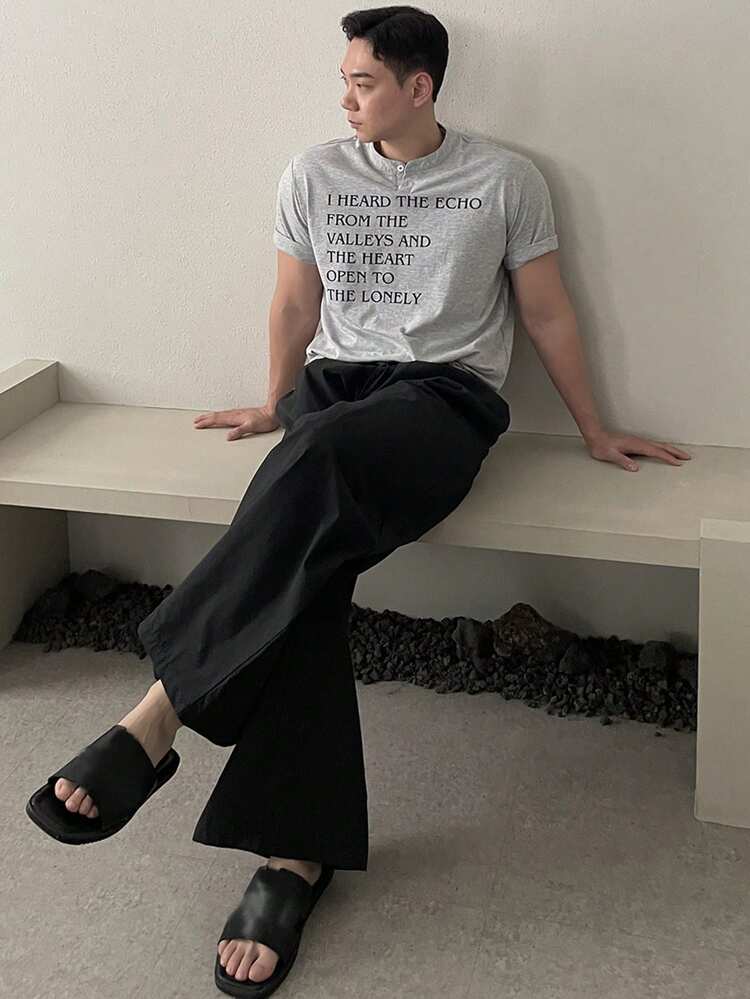 Men's Casual Slogan Printed Grey T-Shirt, Summer