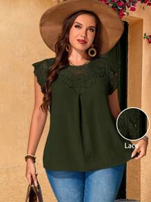 EMERY ROSE Plus Size Women Water-Soluble Lace Tunic Tops Dressy Blouses , Vacation Summer