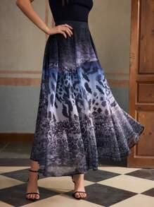 ZEYLAH Leopard Ombre Print Pleated Skirt - Coffee Brown - View 6
