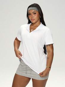 Rhythm Era 大码女式纯色 Polo 领休闲运动短袖 T 恤 - 白色 - 查看 1