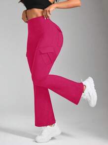 Core Rhythm Pantalones deportivos casuales de mujer de cintura elástica, de color liso, con vuelo y bolsillos tipo cargo