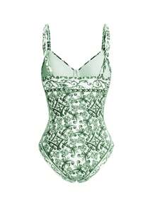 Swim Oasis 2pcs Oasis Positioning Print Paisley High Quality Swimsuit - Dark Green - View 6