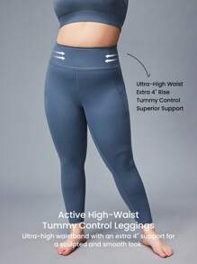 LUVLETTE Damen Große Größen Leggins aus einfarbigem Stoff in Knöchellänge, blaue aktive Sportleggins für Gym