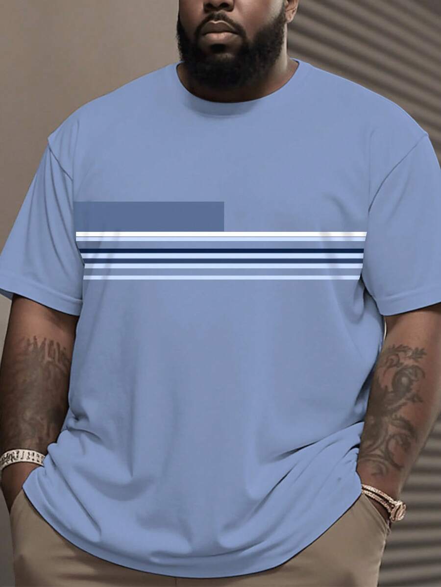 Manfinity Homme Plus Size Men's Casual Striped Print T-Shirt, Summer - Multicolor - View 1