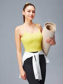 LUVLETTE Yellow Low Impact Yoga Daily Active Tank Crop Top Low Casual-Sporty LingerieAsOuterwear Sports Gym Basic Bra Comfortable Must-Haves Bra-Free Cami