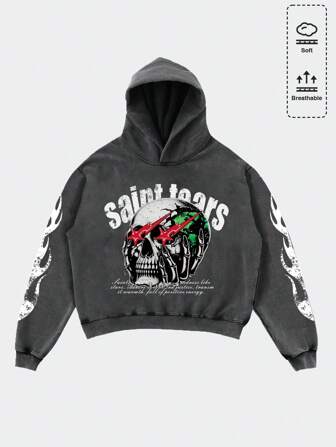 Street Life Sudadera corta lavada para hombre, estilo urbano