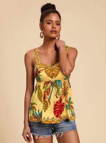 Travachic 女士复古热带印花吊带背心，夏季 - 黃色 - 查看 4