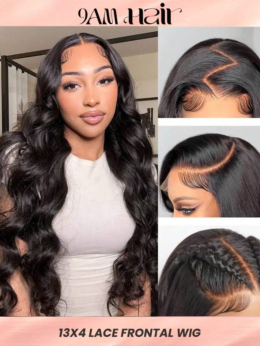 Tóc giả ren phía trước Body Wave 13x4 làm từ tóc thật cho phụ nữ Tóc giả ren phía trước trong suốt có mật độ 180% Tóc thật được nhổ sẵn với tóc con Tóc giả bằng tóc thật nguyên chất Màu đen tự nhiên cho phụ nữ - SNatural - Xem 1