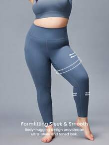 LUVLETTE Damen Große Größen Leggins aus einfarbigem Stoff in Knöchellänge, blaue aktive Sportleggins für Gym