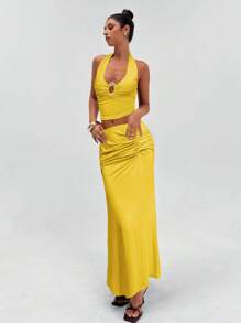 Aloruh Women Two Pieces Outfits For Daily Wear - Yellow - View 4