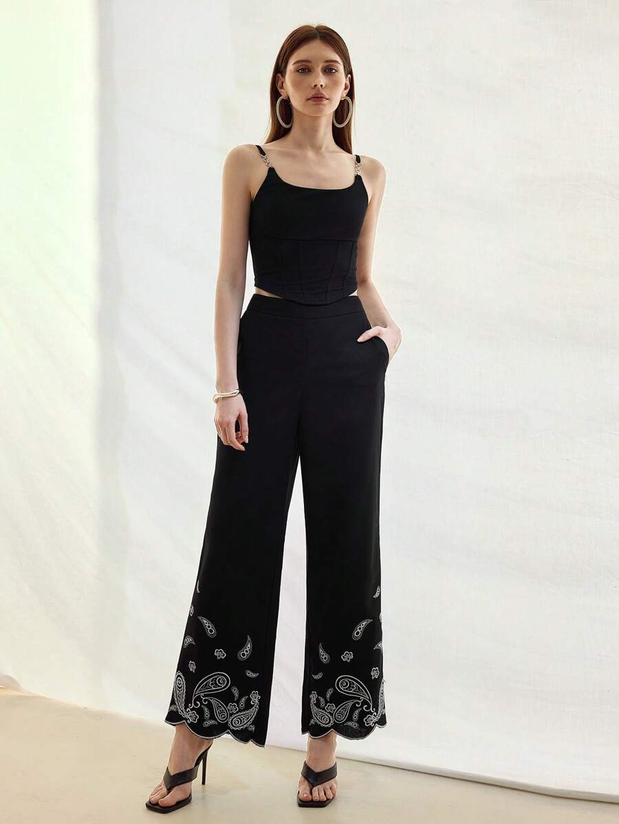 MOTF STUDIO EMBROIDERY SLANT POCKET SUIT PANTS - Black - View 1