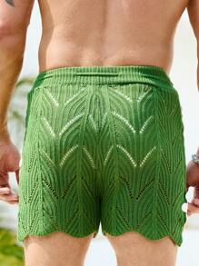 Manfinity VDAYZ Pantaloni scurți casual tricotați pentru bărbați, cu talie cu șnur și imprimeu floral