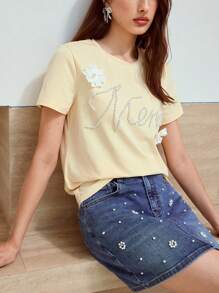 MOTF STUDIO CAMISETA CON APLICACIONES DE PERLAS FALSAS - Amarillo - Ver 1