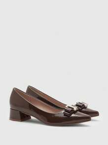 CUCCOO BIZCHIC Black Basic Office Commute Chunky Heel Pumps For Women - Coffee Brown - View 2