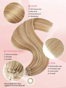 50 股微环接发真人头发 P18/613# 焦糖金色至漂白金色微珠接发超顺滑超柔软丝滑直发微环健康人发接发适合女性 - S18/613 - 查看 2