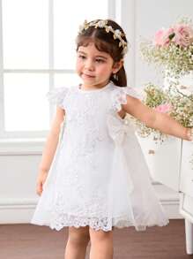 Baby Girl Cute & Elegant Versatile Bowknot Embroidered Mesh Dress - White - View 5