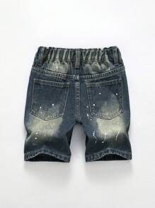 SHEIN Young Boy Fashionable Light Wash Distressed Denim Shorts