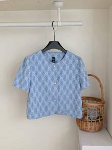 DAZY Women's Vintage Style Short Sleeve Textured Loose Fit Summer Short Blazer Business Attire - Blue - View 7