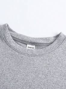 2pcs Striped Knit Crop Top And Midi Skirt Suit, Casual Daily Outfit For Teen Girl - Grey - View 5