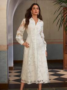 ZEYLAH Robe de thé de l'après-midi romantique et élégante, à jupe évasée, en tissu ajouré