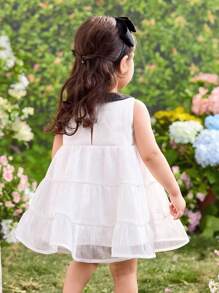 SHEIN Baby Girl Color Block Sleeveless Casual Dress - Black and White - View 2