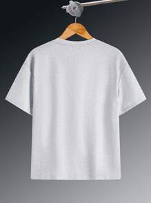 Tween Boy Cute Cartoon Animal Print Round Neck Knit T-Shirt - Light Grey - View 2