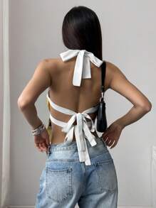 SHEIN EZwear 女式夏季花卉印花露背吊带背心 - 黃色 - 查看 2