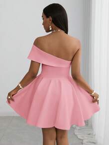 Slaydiva 2025 年春夏新款婚礼季、音乐节、派对、休闲、俱乐部、优雅鸡尾酒迷你连衣裙 - A 字型白色单肩紧身迷你连衣裙 - 粉色 - 查看 2