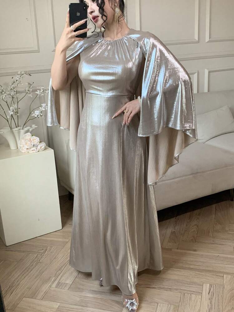 Women's Solid Color Poncho Sleeve Crew Neck Midi Dress,Fall Dress Long Sleeve Dress Luxury Prom Dress Carnival Sparkly Dress