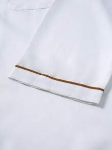 Manfinity Homme Men's Contrast Binding Patch Pocket Double-Breasted Long Sleeve Chef Shirt - White - View 4